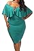 Womens Plus Size Cape Sleeve Ruffle Lace Up Bodycon Midi Dress XL Turquoise