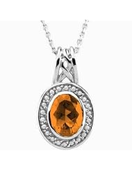 14K White Gold Oval Cut Spessartite Garnet and Pearl Pendant -- LIFETIME WARRANTY