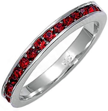 Giselle: 0.96ct Garnet Red Russian Ice on Fire CZ Stackable Eternity Band Ring, 0759 sz 7.0, 925 Silver
