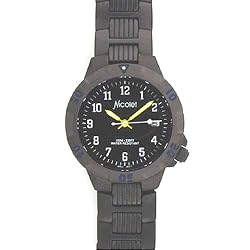 NICOLET Men's Ion Plated Black Over All Titanium Watch and Locking Crown. Model: NC-1018M