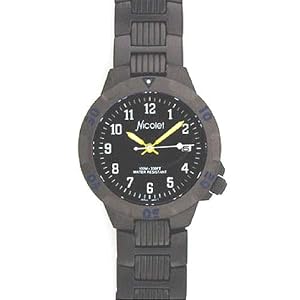 NICOLET Men's Ion Plated Black Over All Titanium Watch and Locking Crown. Model: NC-1018M