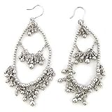 Rhodium Brass with White Synthetic Earrings, Weight: 13.00gm