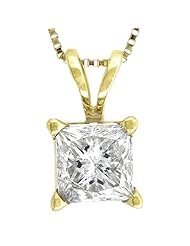 IGI Certified 10k Yellow Gold Princess Diamond Pendant Necklace (3/4 cttw, I-J Color, I2-I3 Clarity), 18"