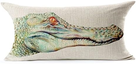 Cotton Linen Ivory Oblong Printing Pillow Case Cushion Cover with Pattern Crocodile, 12"X21"
