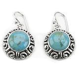 Round Turquoise Sterling Silver Frenchwire Earrings by Barse