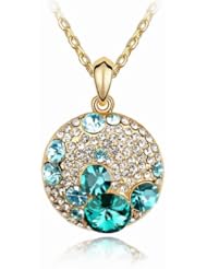 Honeystore Girls Circle Pendant Austria Crystal Gold Plated Necklace Color Blue White Gold