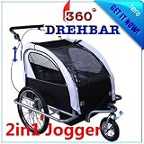 2in1 Jogger Fahrradanh�nger Kinderfahrradanh�nger Kinderanh�nger Radanh�nger weiss-schwarz Neu 01BW