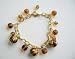 Brown Classy Beads Gold Plated Chain Simulated Millefiori Beads & Crystalslated Glass Amethyst Beads Dangling Bracelet Gold Plated 7 Inches Bracelet (BRAND NEW) Image