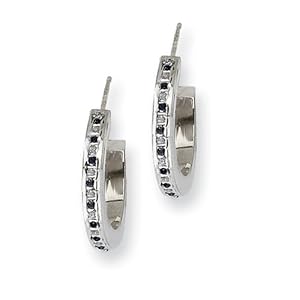 Genuine IceCarats Designer Jewelry Gift Sterling Silver & Platinum-Plated Dia. & Sapphire Round Post Hoop Earrings In Sterling Silver