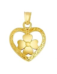 10k Yellow Gold Celtic Knot Heart Pendant with Irish Luck 4-Leaf Clover