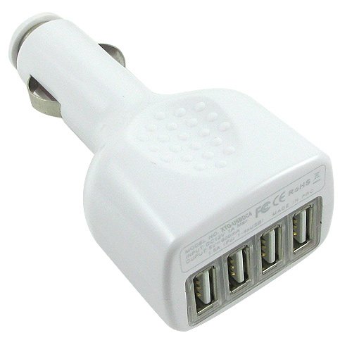 4-Port USB Car Charger - Quad Auto Power - Ideal for iPod, iPhone, GPS, Cell Phones, and More