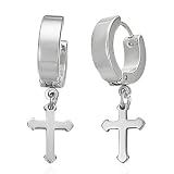 Stainless Steel Huggie Earrings with Medieval Cross Drop