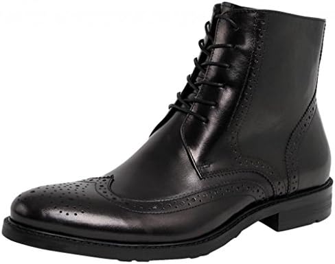 FARYM Men's Fashion High Top Shoes Brogue Boots in Leather Black 43 EU