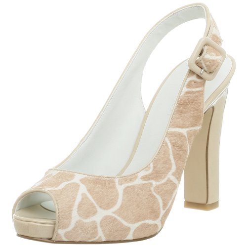 Nine West Women's Sobrina Slingback Peep Toe Pump,Ivory/Grey,6.5 M