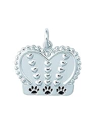Sterling Silver DOG KING CROWN WITH 3 BLACK ENAMEL PAW PRINTS ON EDGE Charm