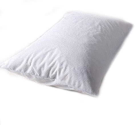 1pc Waterproof Towelling Covered Pillow Protector - Zipper Opening Cotton Blend Cover- Anti-allergy (White Standard Size , 48x70cm)