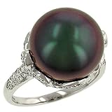 Tahitian Pearl and Pave Diamond Ring w/ Design .61cttw