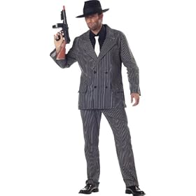 Mens Costume Black White Pinstripe Gangster Suit Mobster 1920s Prohibition Vintage Capone Outfit