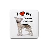 I Love My Chinese Crested Rubber Square Coaster (4 pack)
