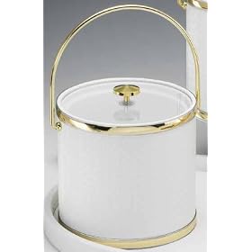Kraftware 43466 Wicker White 3 Quart Ice Bucket with Bale Handle, Bands and Lucite Cover by Kraftware