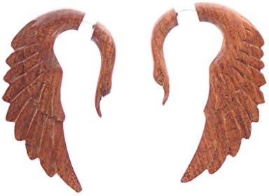 Tribal Shack Blood Wood Tribal Red Feather Wings Fake Gauges Style Red Blood Wood Earrings