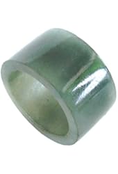 KARATGEM Green Jadeite Jade Ring 15 mm Wide Thumb Men Archer Ring US Size 4.5-10 (10)