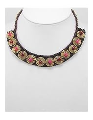 Cotton Waxed Thread Dyed Jade Necklace In Brass