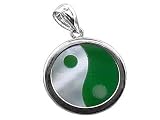 Green Jade and Mother Of Pearl Small Ying-Yang Pendant, 925 Sterling Silver