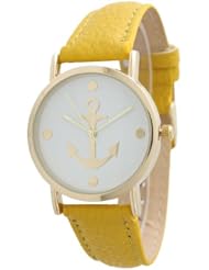 Womens Geneva Anchor Style Leather Watch - Mustard