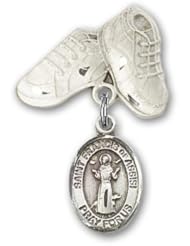 Sterling Silver Baby Badge with St. Francis of Assisi Charm and Baby Boots Pin