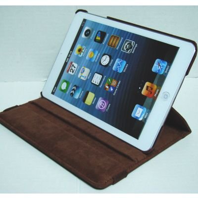 iPad mini ケース／アイパッド ミニ／スタンドＣ型／合皮製／牛皮模様／モニター回転式／ブラウン／茶色