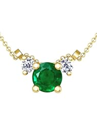 18K Yellow Gold Round Cut Emerald And Round Diamond Pendant
