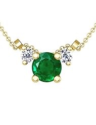 14K Yellow Gold Round Cut Emerald And Round Diamond Pendant
