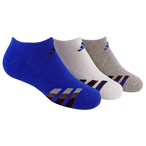 adidas Boys Cushion No Show Socks (Pack of 3), Bold Blue/Black - White/Bold Blue - Heathered Light Onix/Bold Blue, Medium