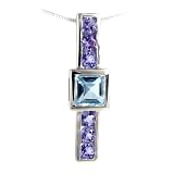 Custom Designed 5.8 Carat Sky Blue Topaz and Amethyst Sterling Silver Pendant Necklace, 16 Inch Chain