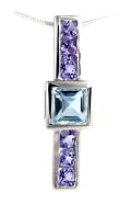 Custom Designed 5.8 Carat Sky Blue Topaz and Amethyst Sterling Silver Pendant Necklace, 16 Inch Chain