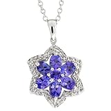 1.34 Ct Oval Round Cut Tanzanite Sterling Silver Flower Pendant With 18" Chain