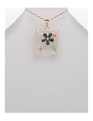Flower Black Sapphire Pendant Necklace In 92.5 Sterling Silver