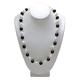 .925 Sterling Silver Onyx and Fresh Water Pearl 16 18 20 22 24 Necklace