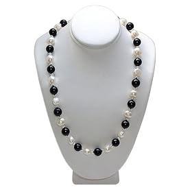 .925 Sterling Silver Onyx and Fresh Water Pearl 16 18 20 22 24 Necklace by Gem Avenue
