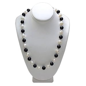 Sterling Silver Onyx Gemstone Nugget Pearl Necklace 20 by