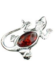 Baltic Amber Silver Jewelry - Baltic Amber (14x8mm) Lizard Brooch
