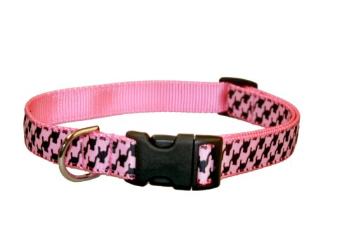 Small Pink/Black Houndstooth Dog Collar: 5/8