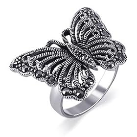 .925 Sterling Silver Marcasite Band Butterfly Animal Ring by Gem Avenue