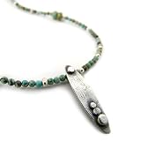Oxidized Sterling Silver Modern Oval Pendant on Turquoise Bead Necklace