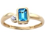 14K Yellow or White Gold Simply Octagon Gemstone and Diamond Promise Ring-Swiss Blue Topaz-full, half sizes from 5-8.5