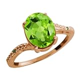 1.16 Ct Oval Green Peridot and Green Diamond 14k Rose Gold Ring