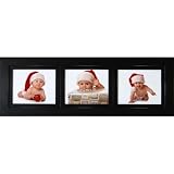 Collage Picture Frame with Three 8x10 Landscape Openings - Black-solid Wood with Hand-distressed (Sanded) Edges