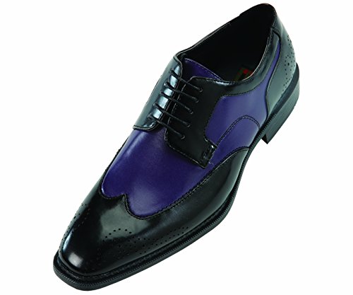 Bolano Mens Two-Tone Wingtip Oxford Dress Shoe in Black and Purple: Style Nia Purple-049