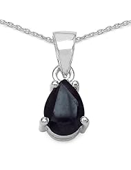 0.90 Carat Genuine Black Sapphire Sterling Silver Pendant Necklace. 18"